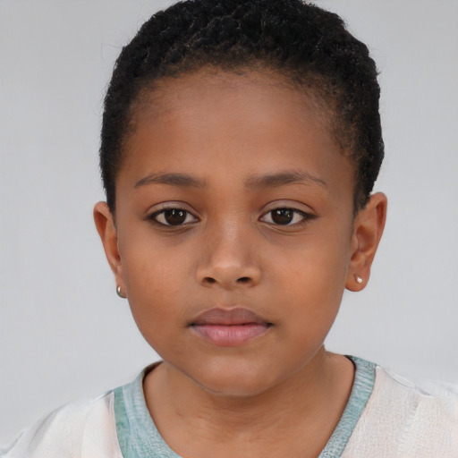 Neutral latino child female with short  brown hair and brown eyes