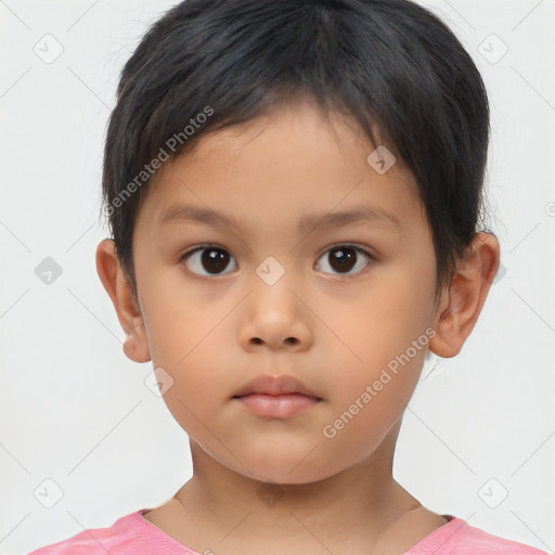 Neutral asian child female with short  brown hair and brown eyes