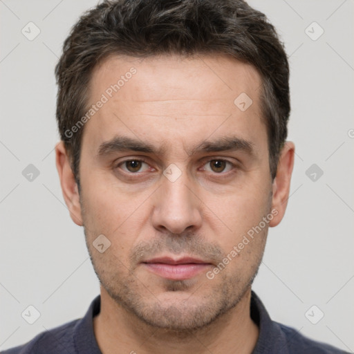 Neutral white adult male with short  brown hair and brown eyes