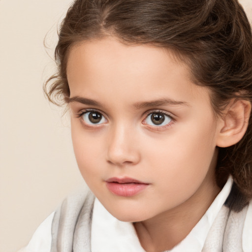 Neutral white child female with medium  brown hair and brown eyes