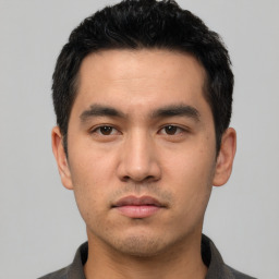 Neutral asian young-adult male with short  black hair and brown eyes