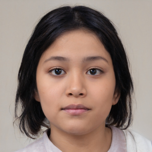 Neutral asian child female with medium  black hair and brown eyes