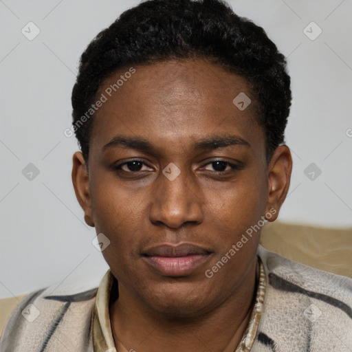 Neutral black young-adult male with short  brown hair and brown eyes
