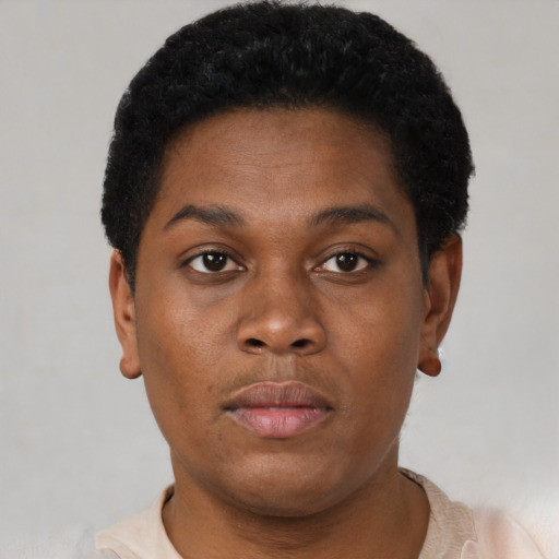 Neutral black young-adult male with short  brown hair and brown eyes