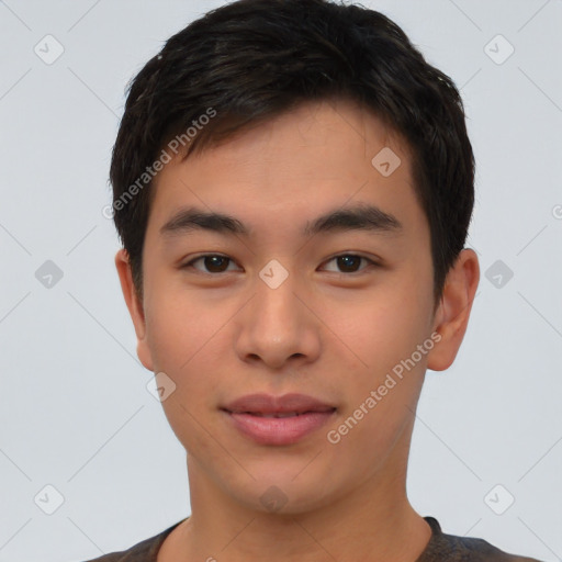 Neutral asian young-adult male with short  brown hair and brown eyes