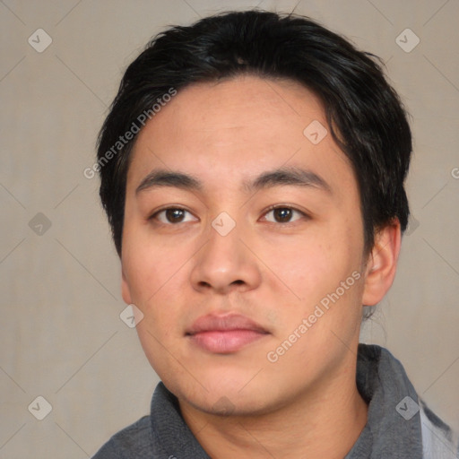 Neutral asian young-adult male with short  black hair and brown eyes