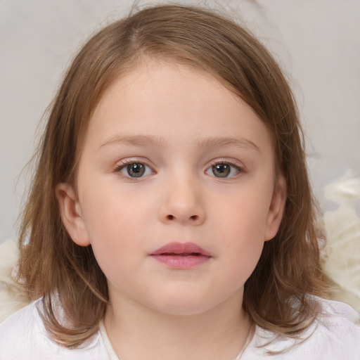 Neutral white child female with medium  brown hair and brown eyes