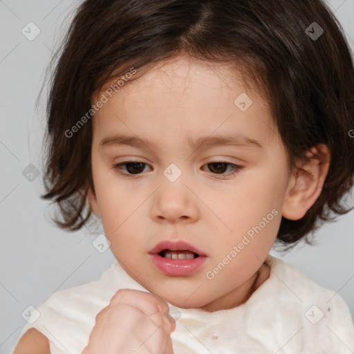 Neutral white child female with medium  brown hair and brown eyes