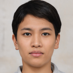 Neutral asian young-adult male with short  black hair and brown eyes