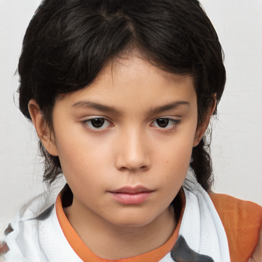 Neutral asian child female with medium  brown hair and brown eyes