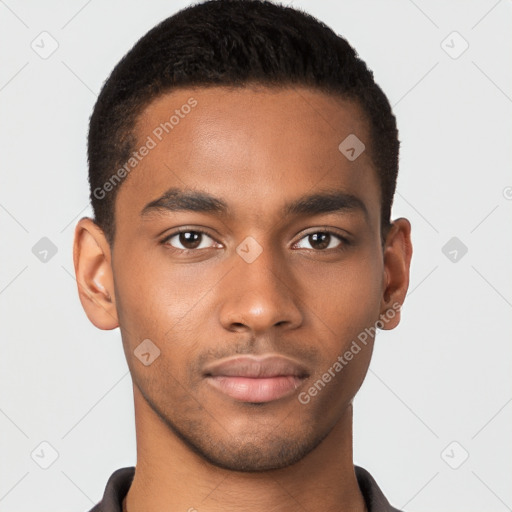 Neutral black young-adult male with short  brown hair and brown eyes