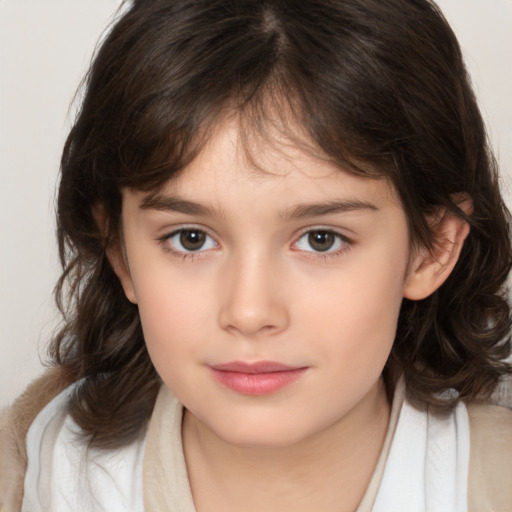 Neutral white child female with medium  brown hair and brown eyes