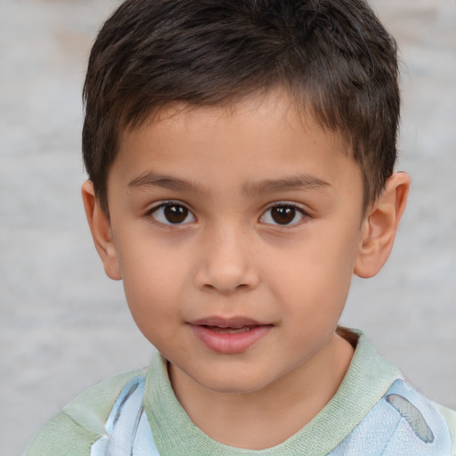 Joyful white child male with short  brown hair and brown eyes