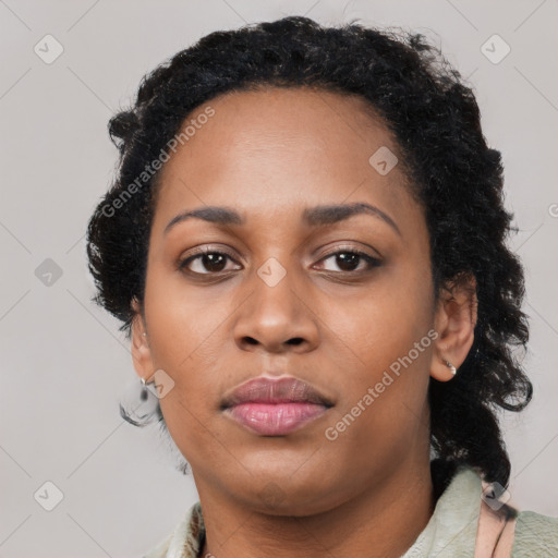 Neutral black young-adult female with short  brown hair and brown eyes