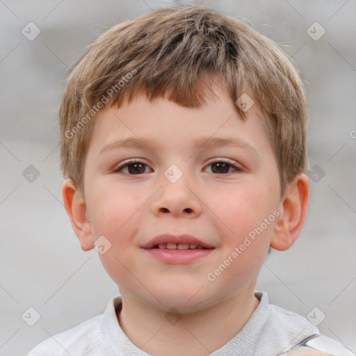 Joyful white child male with short  brown hair and brown eyes