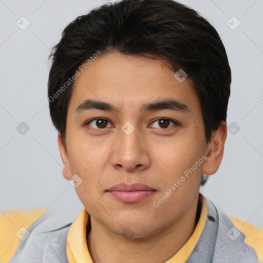 Neutral asian young-adult male with short  brown hair and brown eyes