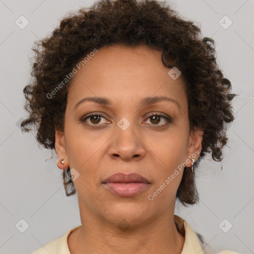 Neutral black young-adult female with short  brown hair and brown eyes