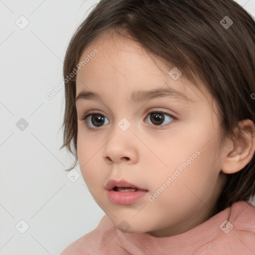 Neutral white child female with medium  brown hair and brown eyes