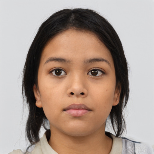 Neutral asian child female with medium  brown hair and brown eyes