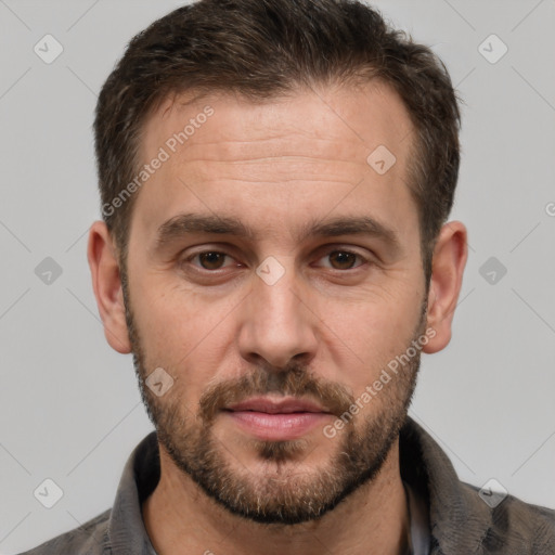 Neutral white adult male with short  brown hair and brown eyes