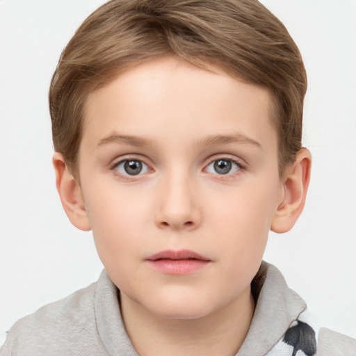 Neutral white child female with short  brown hair and grey eyes