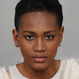 Neutral black young-adult female with short  brown hair and brown eyes