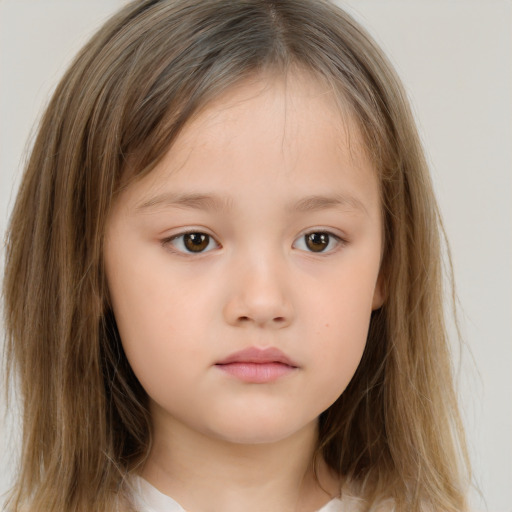 Neutral white child female with medium  brown hair and brown eyes