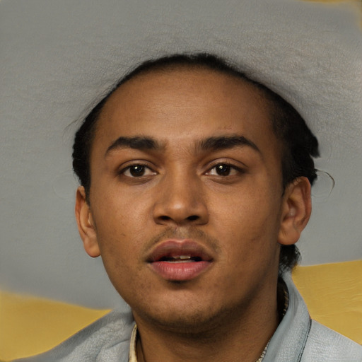 Neutral white young-adult male with short  black hair and brown eyes