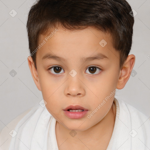 Neutral white child male with short  brown hair and brown eyes