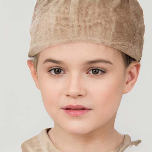 Neutral white child female with short  brown hair and brown eyes