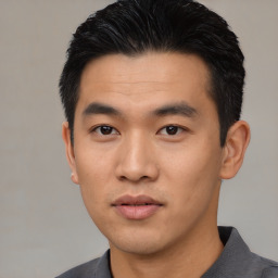 Neutral asian young-adult male with short  black hair and brown eyes