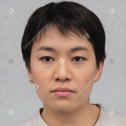 Neutral asian young-adult male with short  black hair and brown eyes