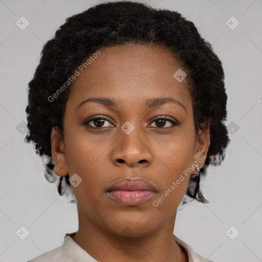 Neutral black young-adult female with short  brown hair and brown eyes