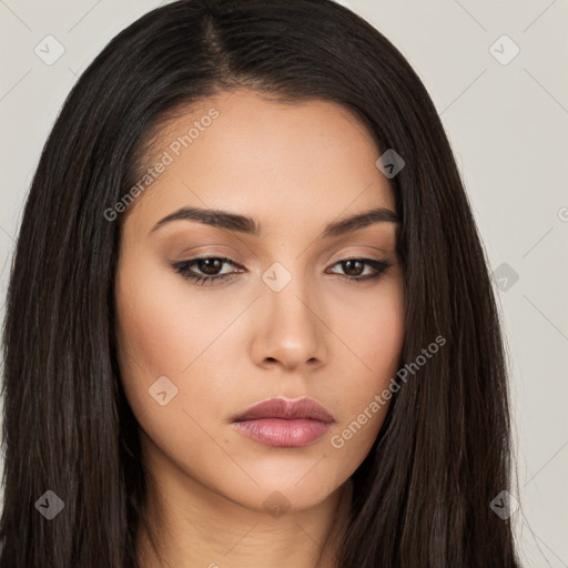 Neutral asian young-adult female with long  black hair and brown eyes