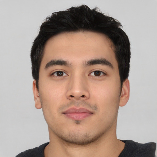 Neutral asian young-adult male with short  black hair and brown eyes