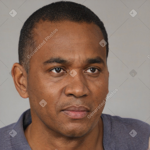 Neutral black adult male with short  brown hair and brown eyes