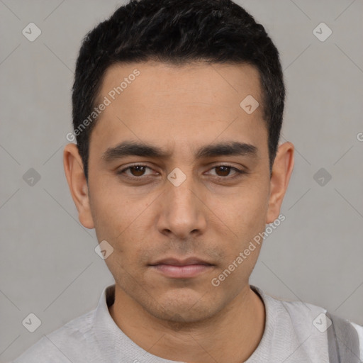 Neutral asian young-adult male with short  black hair and brown eyes