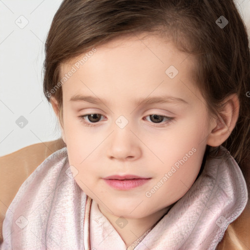 Neutral white child female with long  brown hair and brown eyes