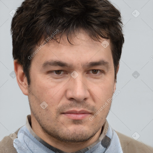 Neutral white adult male with short  brown hair and brown eyes