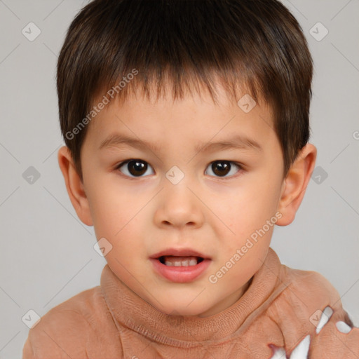 Neutral white child male with short  brown hair and brown eyes