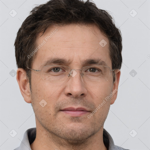 Neutral white adult male with short  brown hair and brown eyes