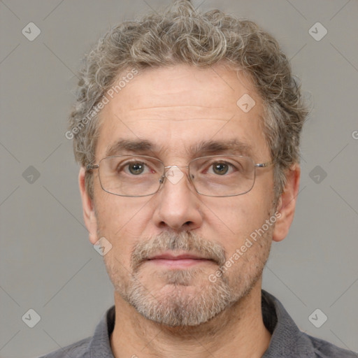 Neutral white middle-aged male with short  brown hair and brown eyes