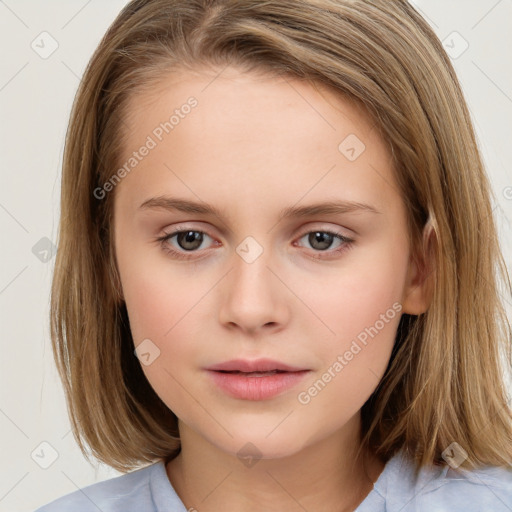 Neutral white child female with medium  brown hair and brown eyes