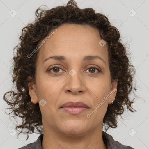 Neutral white adult female with medium  brown hair and brown eyes