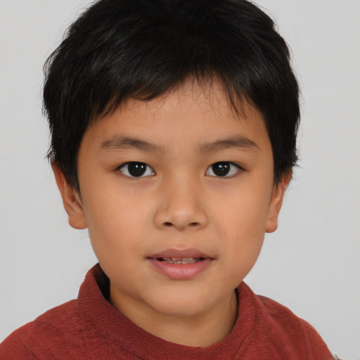 Neutral asian child male with short  brown hair and brown eyes
