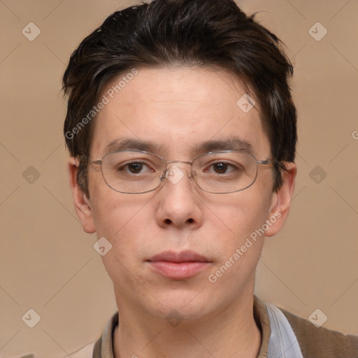 Neutral white adult male with short  brown hair and brown eyes