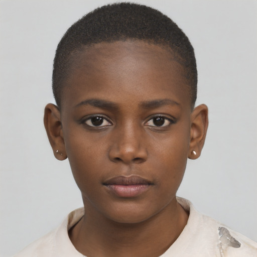Neutral black young-adult female with short  brown hair and brown eyes