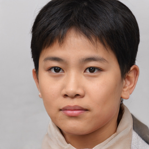 Neutral asian young-adult male with short  brown hair and brown eyes