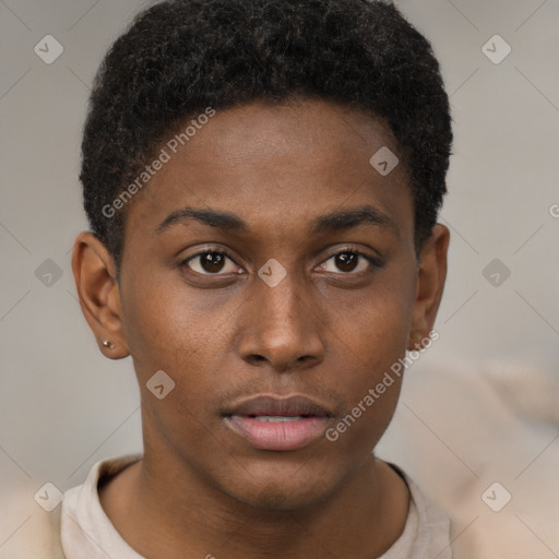 Neutral black young-adult male with short  brown hair and brown eyes