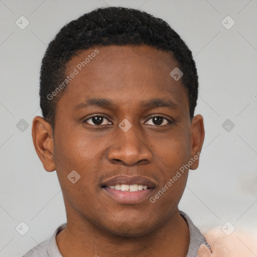 Neutral black young-adult male with short  brown hair and brown eyes